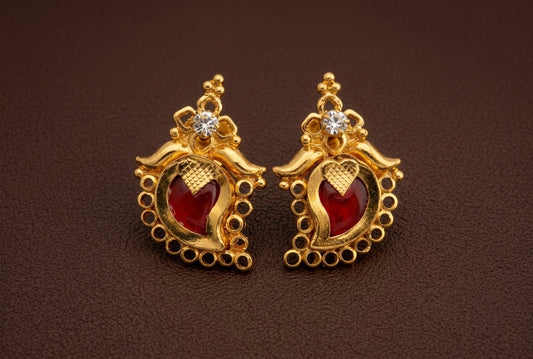 Gold tone red-white stone mango kerala style stud/earrings dj-53114