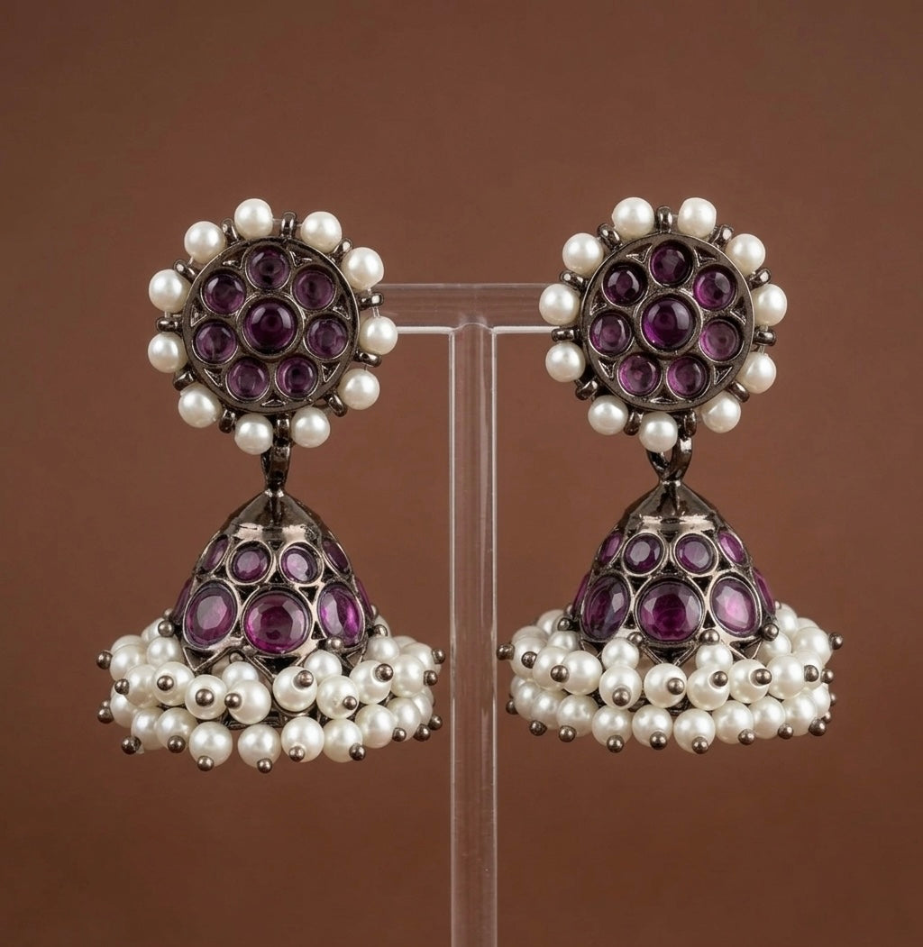 Black finish precious kemp pearl jhumkka dj-53945