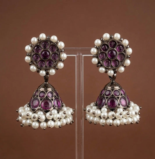 Black finish precious kemp pearl jhumkka dj-53945