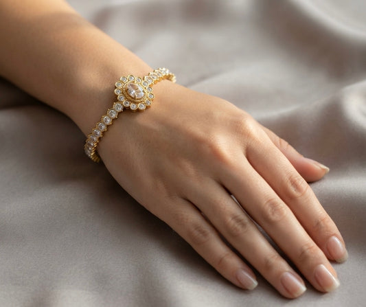 Gold tone AD white stone diamond look alike bangle/kada(2.10) Dj-54877