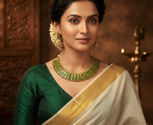 Matte finish Kerala style Green Mango necklace set dj-42819
