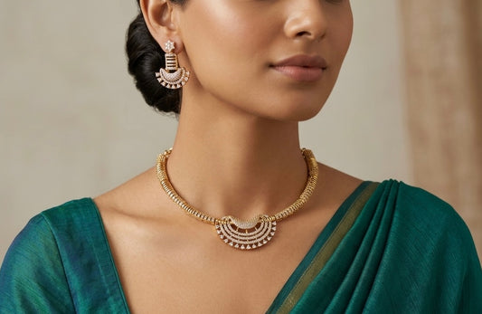 Gold tone white stone necklace set dj-54352