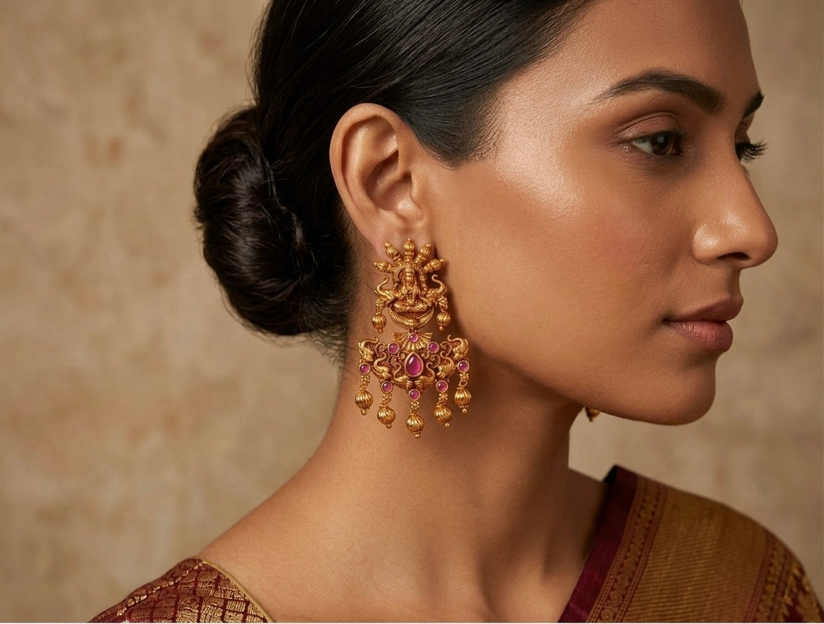 Matte finish kemp lakshmi elephant earrings dj-47931