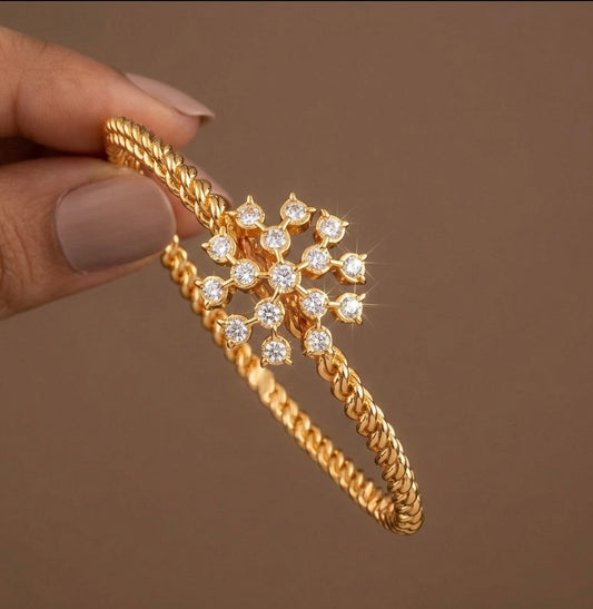 Gold tone AD white stone flower kada/bangle(2.10) Dj-53886