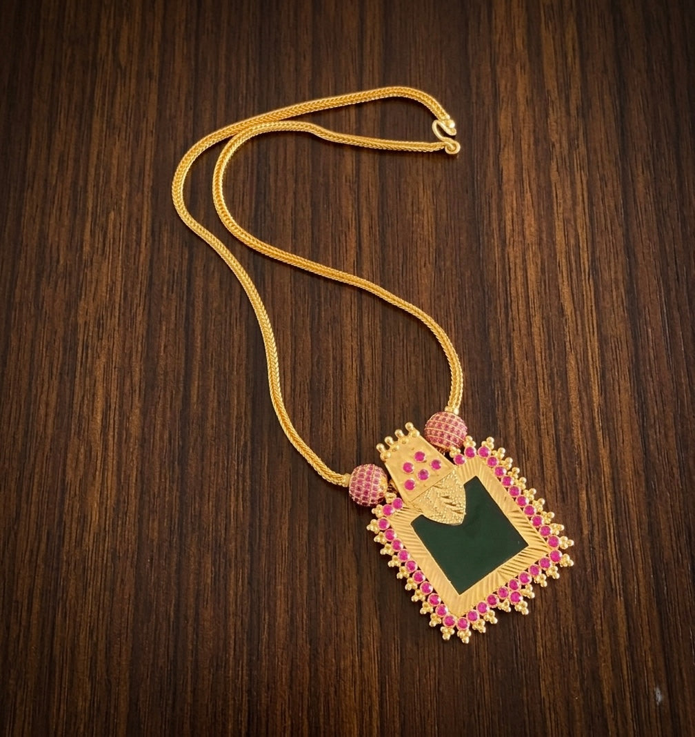 Gold tone pink-green stone kerala style necklace dj-54448