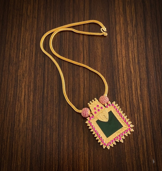 Gold tone pink-green stone kerala style necklace dj-54448