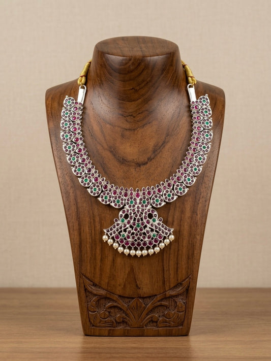 Silver tone precious kemp-green pearl mango necklace dj-52514