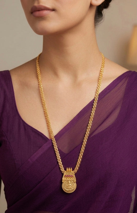 Gold tone 24 inches chain with lakshmi coin pendant dj-54271