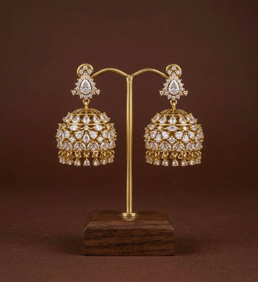 Dark antique gold tone white stone jhumkka dj-54646