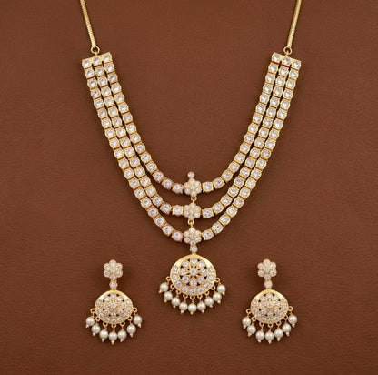 Gold tone AD white south indian style layer necklace set dj-53340