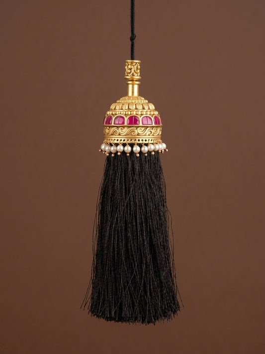 Matte finish kundan jadau pink stone pearl bridal kuppulu(Hair accessory) dj-55073