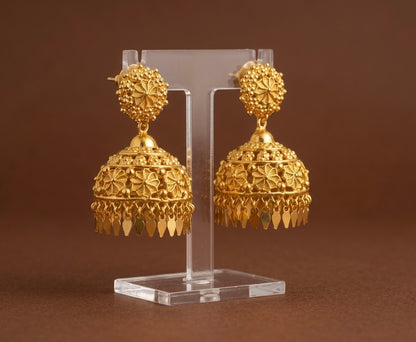 Gold tone kerala style elakka flower jhumkka dj-53148