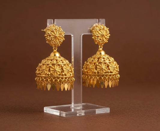 Gold tone kerala style elakka flower jhumkka dj-53148