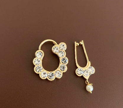 Gold tone AD white stone pearl nathu-bulakku(nose pin) dj-53382