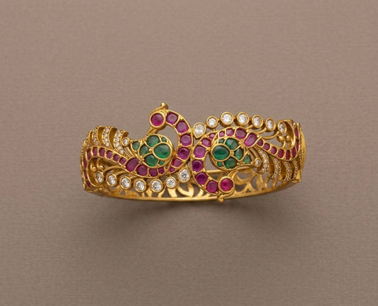 Matte finish kemp-green-white screw type peacock kada/bangle dj-53512