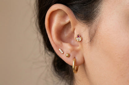 Gold tone pink-white stone small leaf kid's or side earrings dj-49392