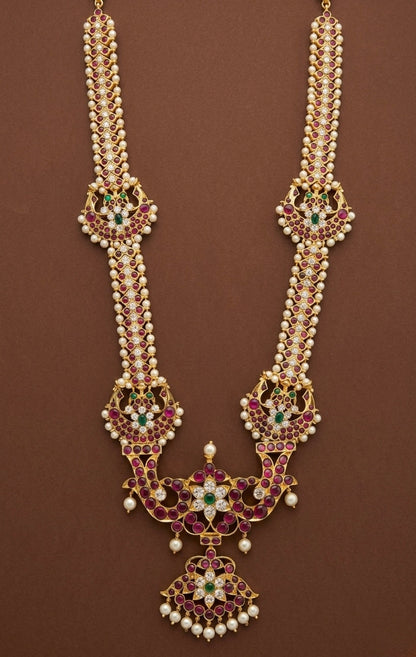Gold tone precious kemp-green-white peacock moon pearl haar dj-53360