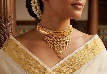 Gold tone kerala style elakka thali heart choker necklace dj-53106