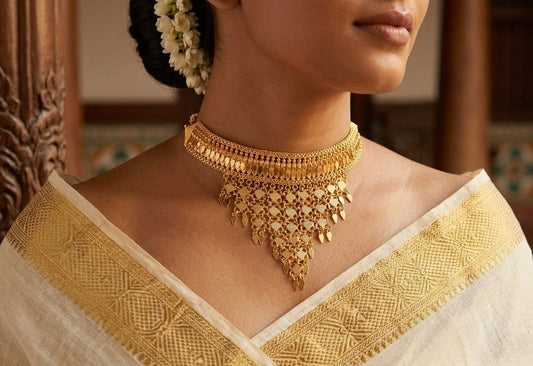 Gold tone kerala style elakka thali heart choker necklace dj-53106