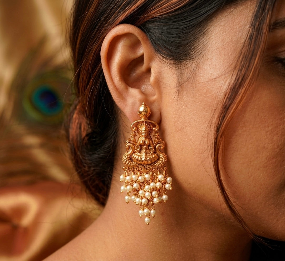 Matte Finish Lakshmi Pearl Cluster Earrings DJ32610