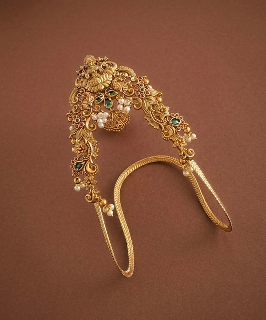 Antique gold tone kemp-green stone lakshmi peacock vanki/bajuband dj-54479