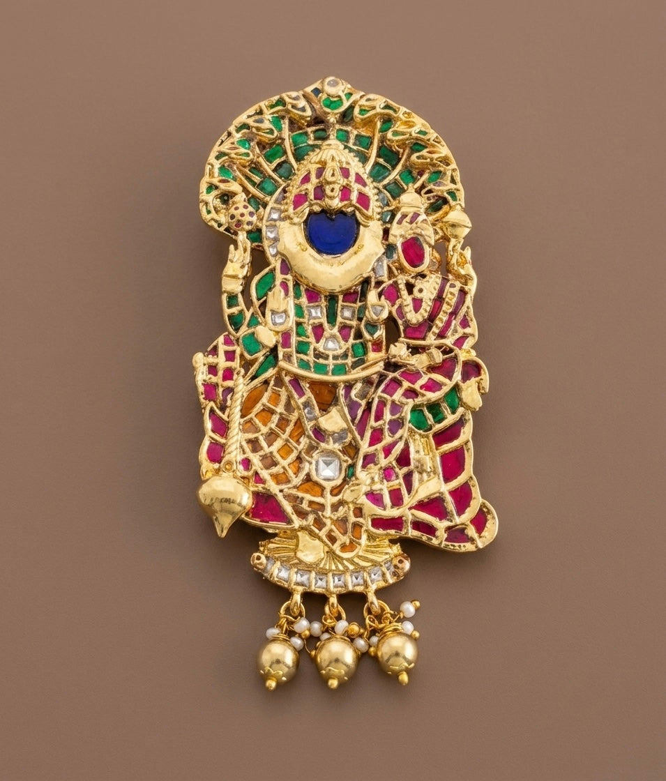 Gold tone Navarathna Lakshmi Narasimmha jadau pendant dj-53843