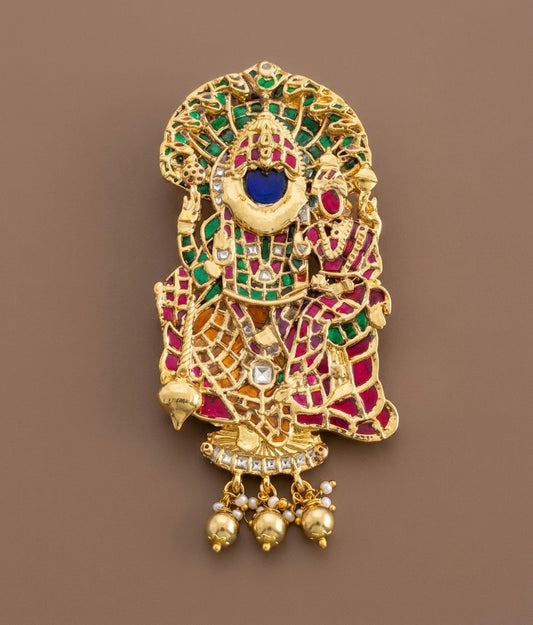 Gold tone Navarathna Lakshmi Narasimmha jadau pendant dj-53843