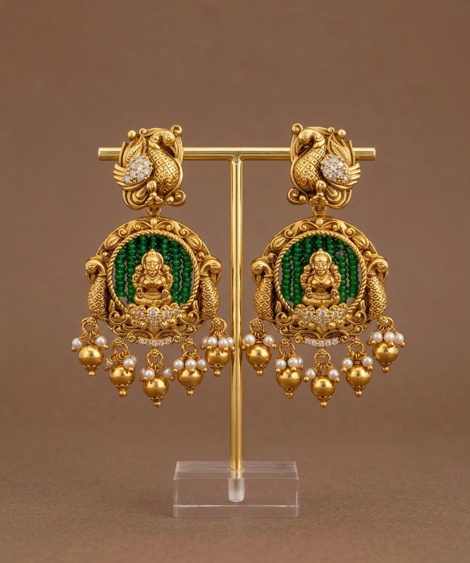 Antique gold tone peacock lakshmi earrings dj-53574