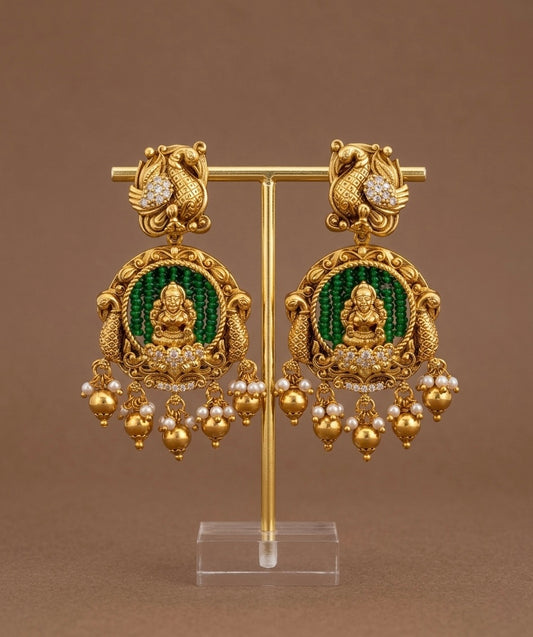 Antique gold tone peacock lakshmi earrings dj-53574