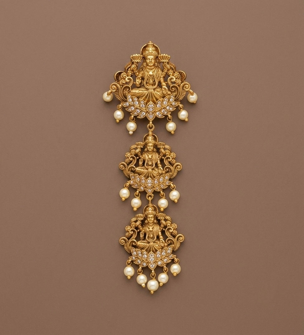 Antique gold tone cz pearl Lakshmi hair jewel dj-52027