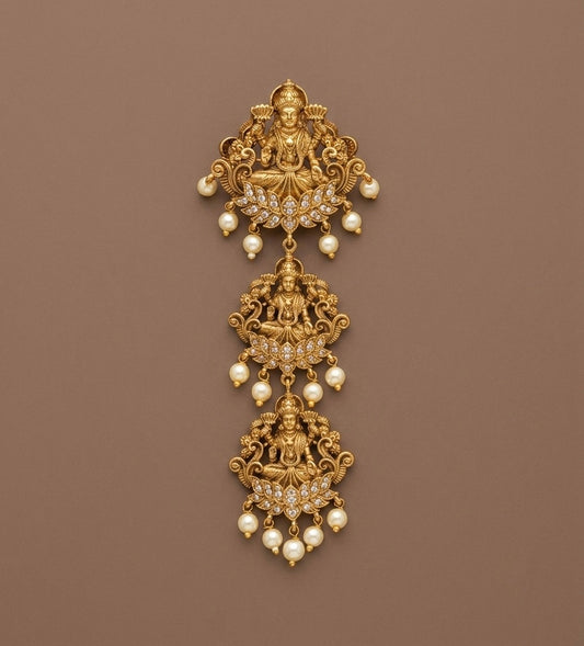 Antique gold tone cz pearl Lakshmi hair jewel dj-52027