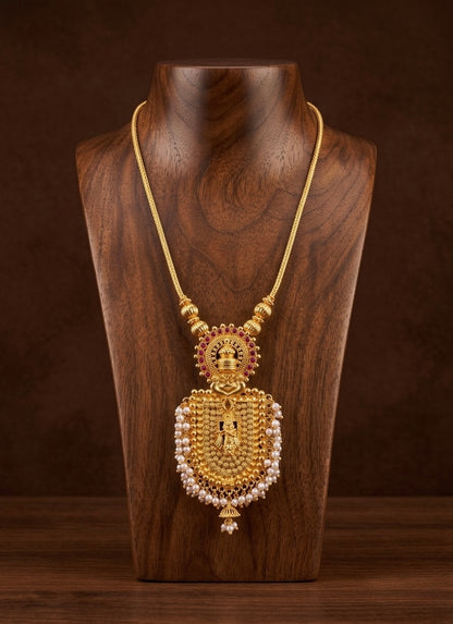 Gold tone pink pearl kerala style Krishna kathakali necklace dj-53112