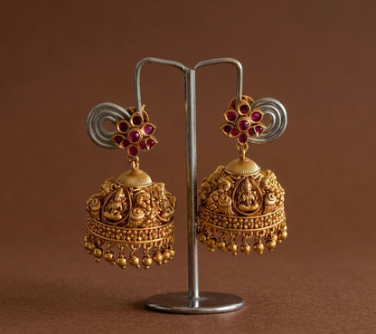 Antique gold tone kemp lakshmi peacock nakshi jhumkka dj-51872