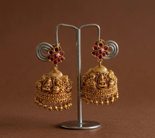 Antique gold tone kemp lakshmi peacock nakshi jhumkka dj-51872