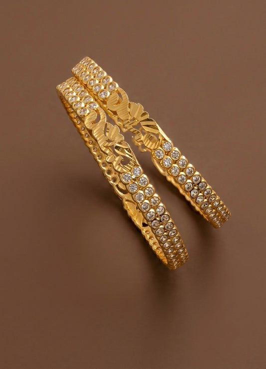 Gold tone white stone bangles(2.8) Dj-54445