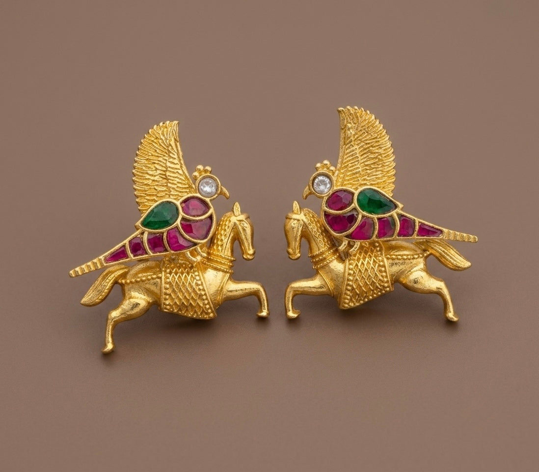 Gold tone kundan jadau bird-horse bugadi earrings dj-53666
