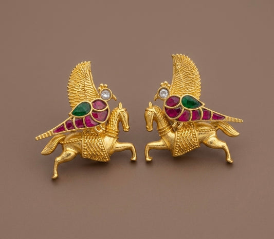 Gold tone kundan jadau bird-horse bugadi earrings dj-53666