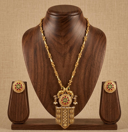Antique gold tone Kundan jadau peacock chain with pendant set dj-53853