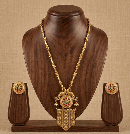 Antique gold tone Kundan jadau peacock chain with pendant set dj-53853