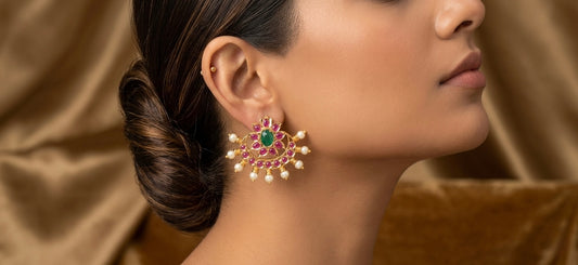 Gold tone Kemp-green pearl earrings DJ21078