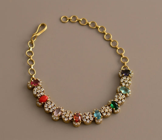 Antique cz navarathna stone flower bracelet dj-49133