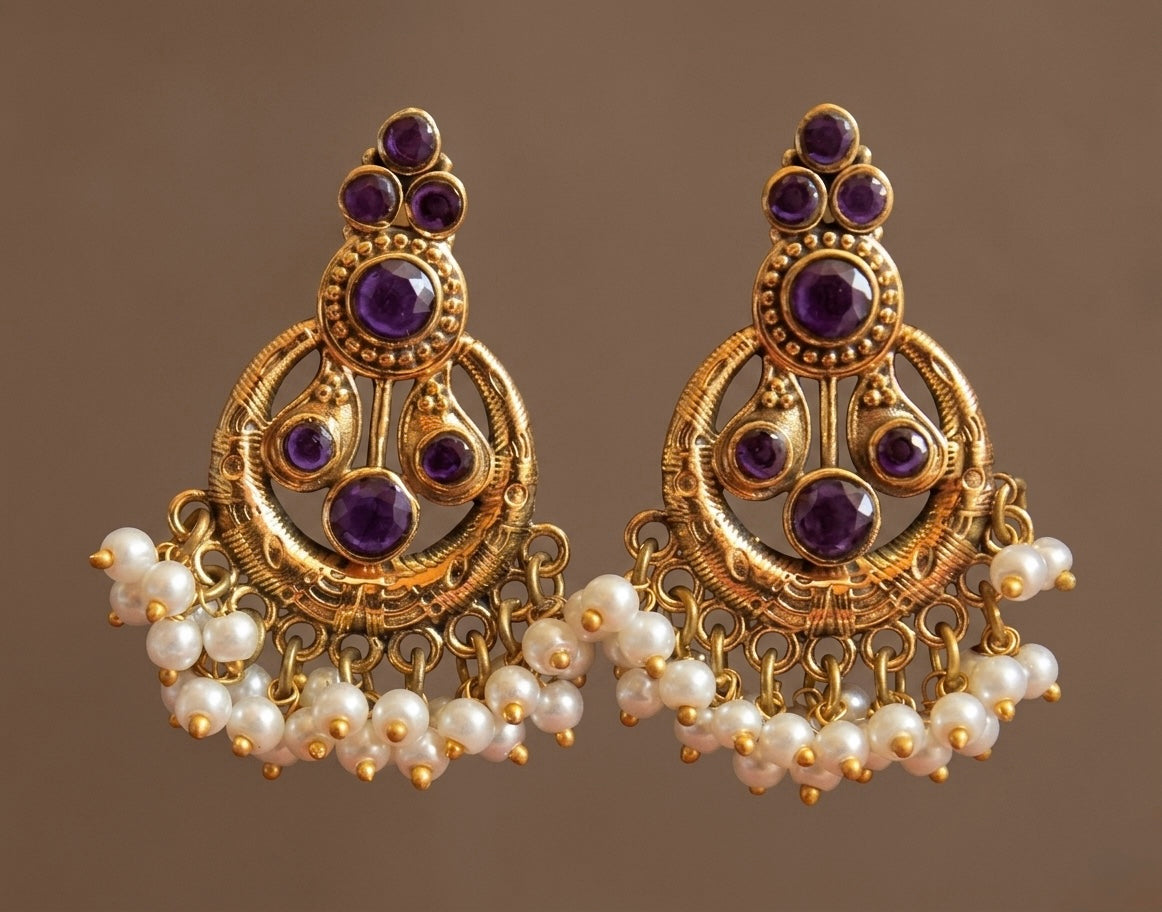 Antique gold tone pearl earrings DJ20012