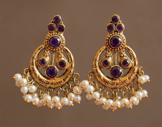 Antique gold tone pearl earrings DJ20012