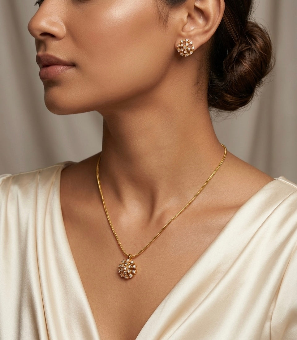Gold tone 18 inches chain with white stone pendant set dj-54426