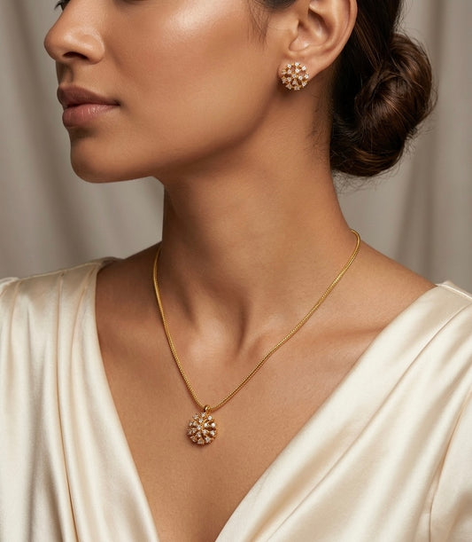 Gold tone 18 inches chain with white stone pendant set dj-54426