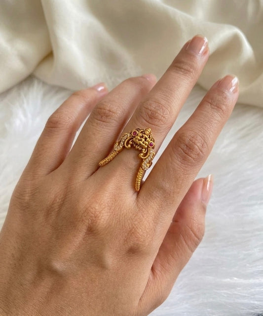 Matte finish white-pink peacock lakshmi vanki style finger ring dj-54331