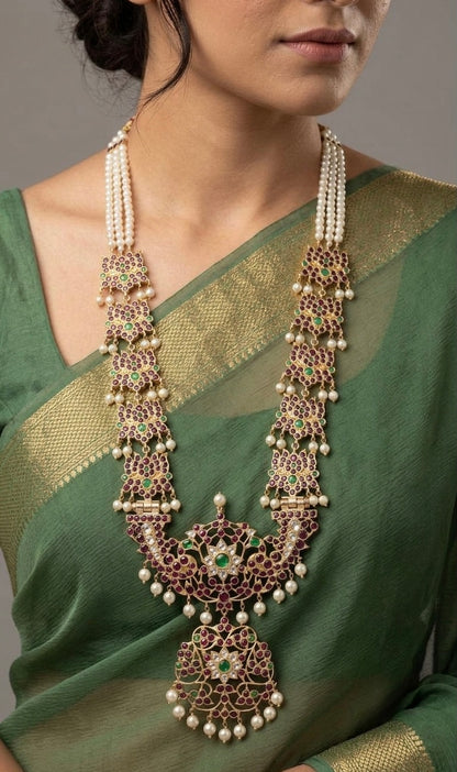 Gold tone precious kemp-green-white pearl lotus haar dj-54680