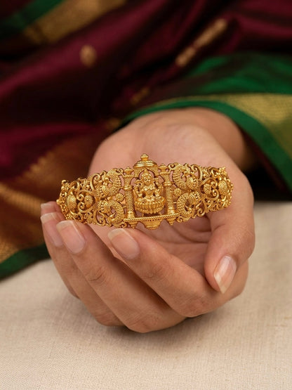 Antique gold tone lakshmi peacock lock type openable kada/bracelet dj-53462