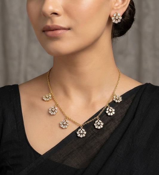 Antique gold white stone necklace set dj-54413