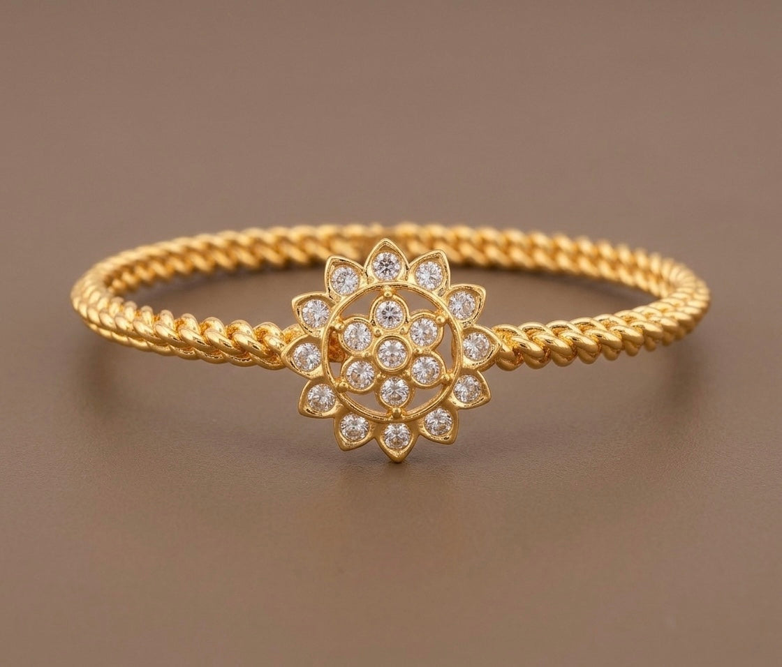 Gold tone AD white stone flower kada/bangle(2.4) Dj-53879